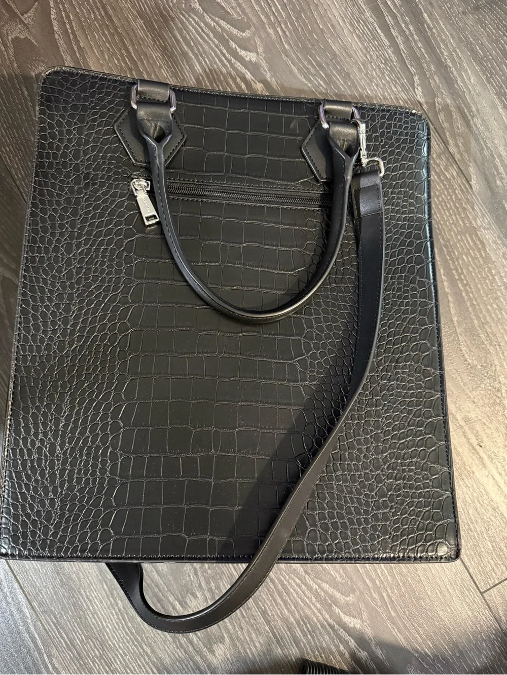 Tote & Carry Black Croc-Embossed Laptop Tote